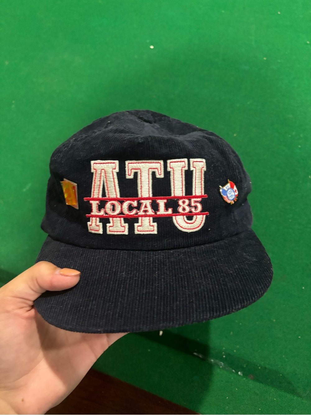Vintage ATU Local 85 Navy Corduroy Cap
